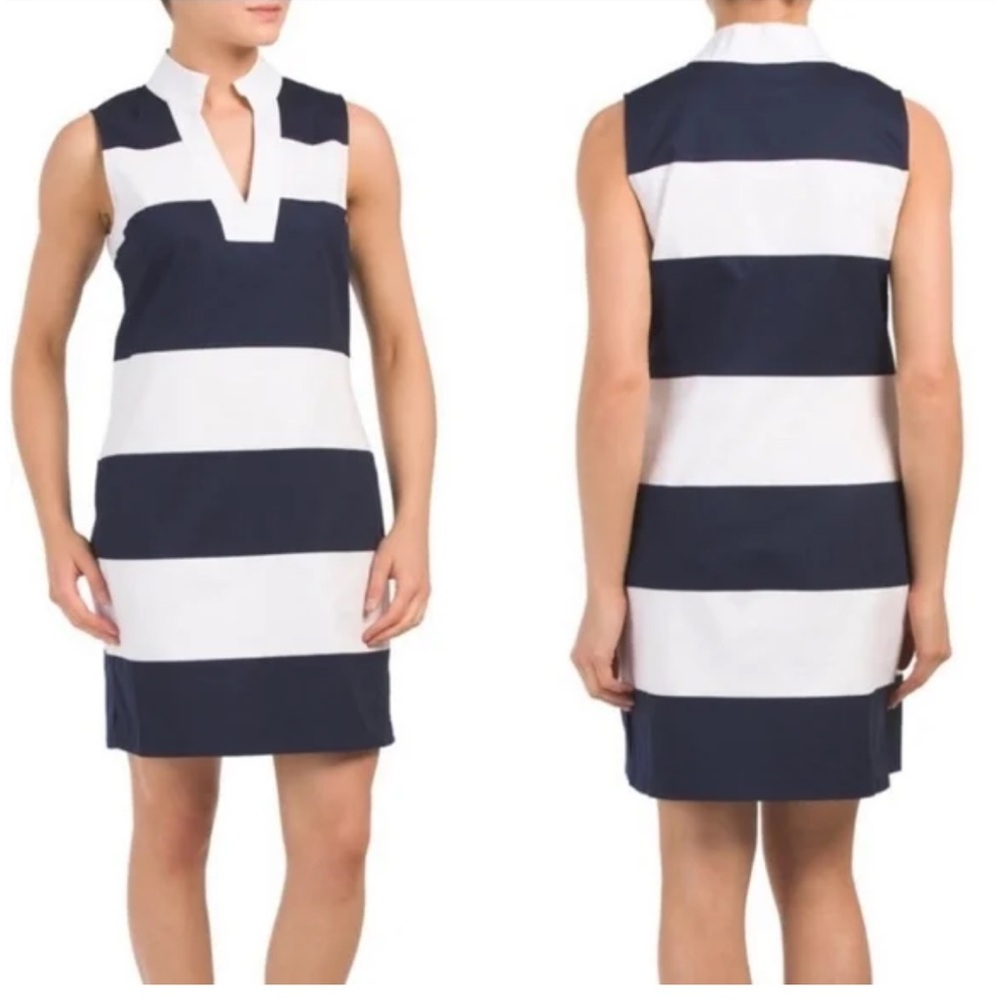 Sail To Sable Block Wide Stripe Sleeveless Sheath Nautical Coastal Dress Medium